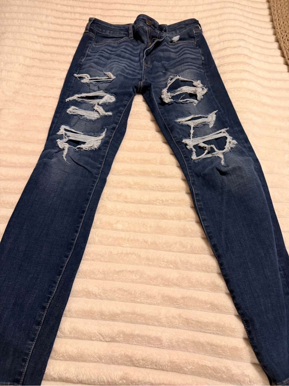 American Eagle Outfitters Dark Blue Distressed Skinny Jeans